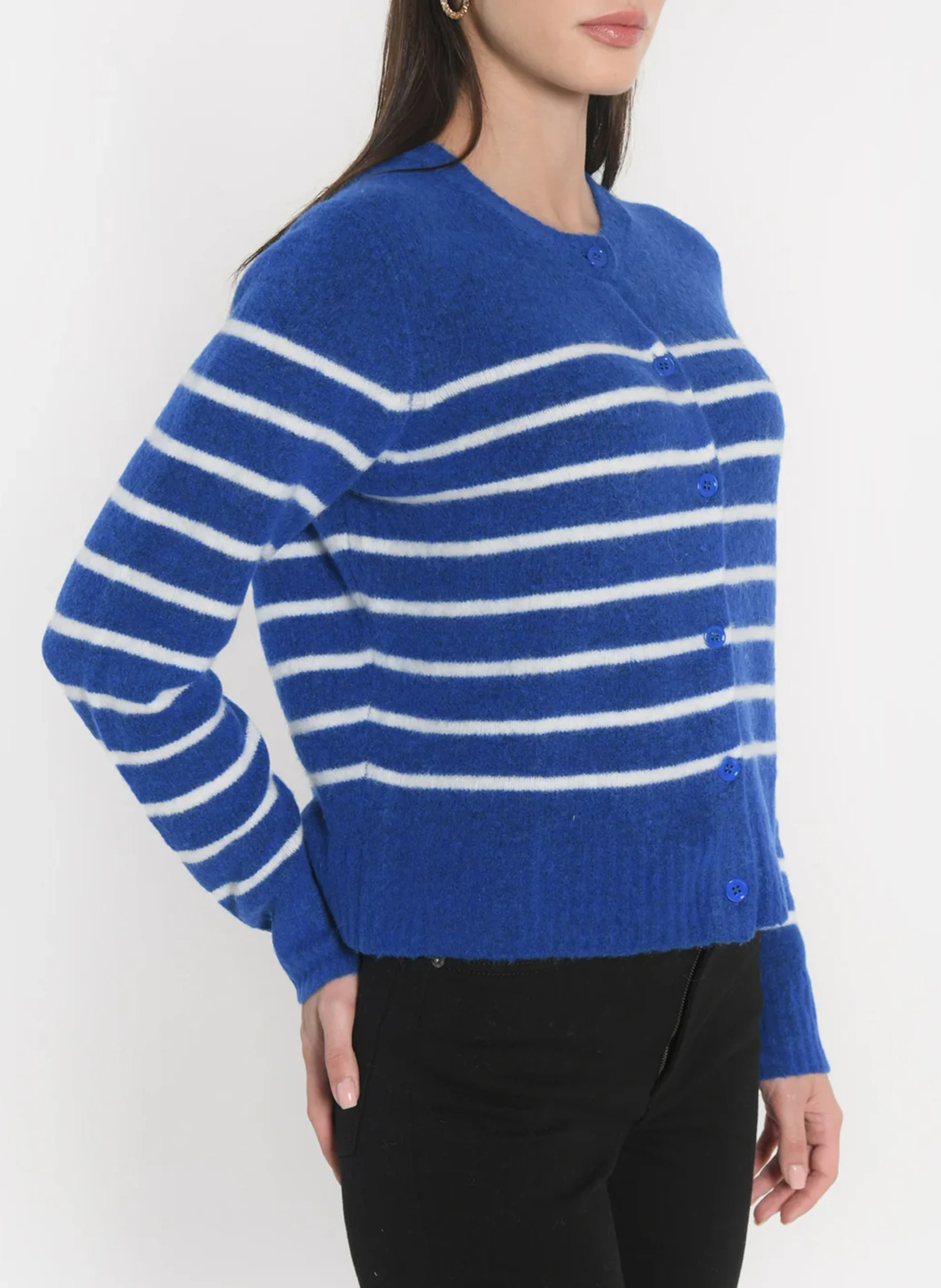 CONNIE - Gilet col rond en laine mélangée | Bleu