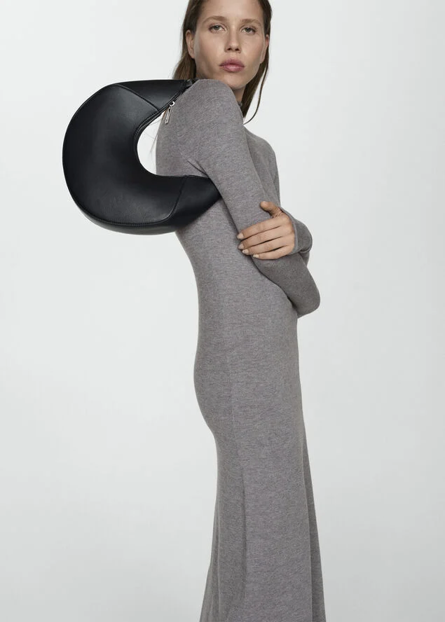 MANGO Knitted Perkins neck dress Medium grey