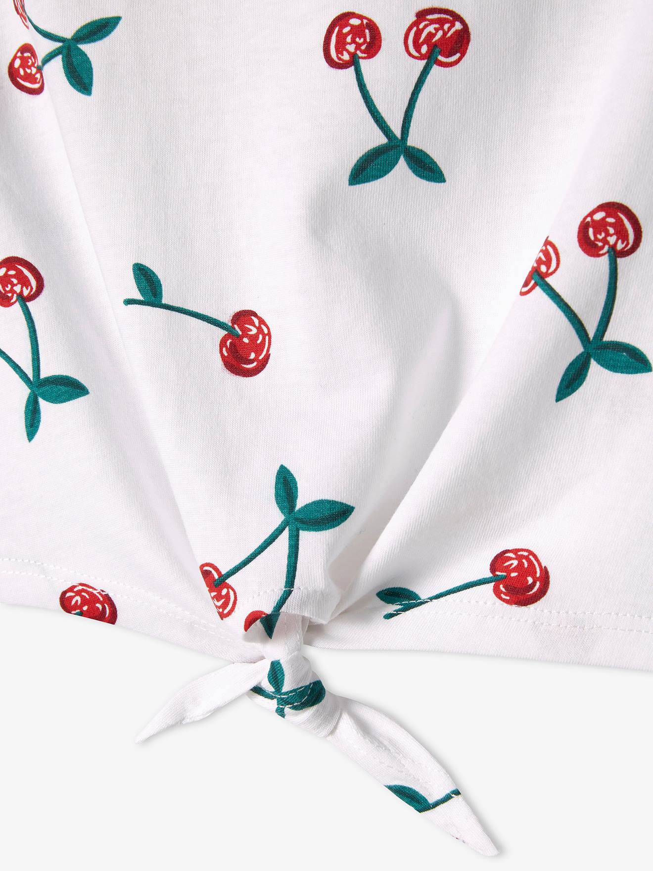 Camiseta estampada sem mangas com um lacinho, para menina, azul-acinzentada.