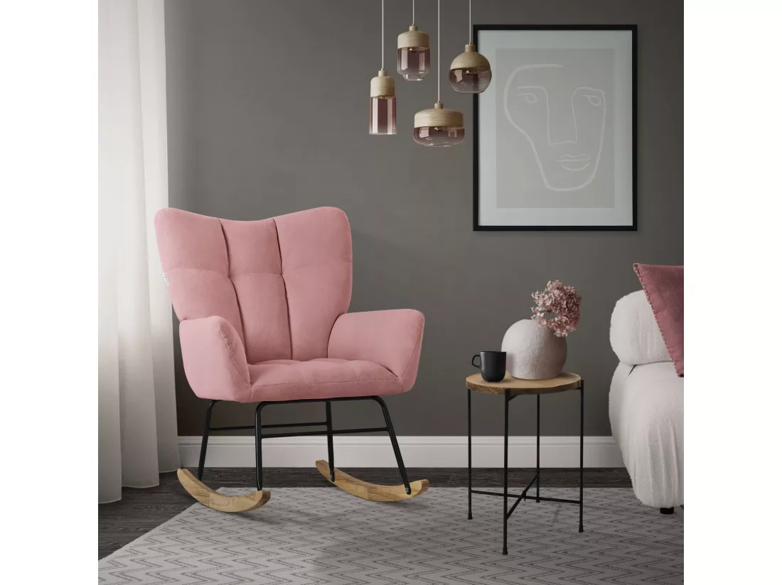 ML-Design Fauteuil à Bascule Rose, avec Housse en Tissu Éponge, Structure en Acier à Coucher