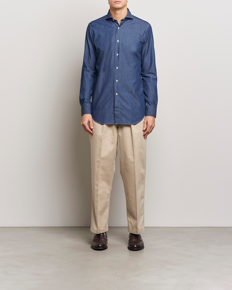 Kamakura Shirts Slim Fit Denim Shirt Dark Indigo