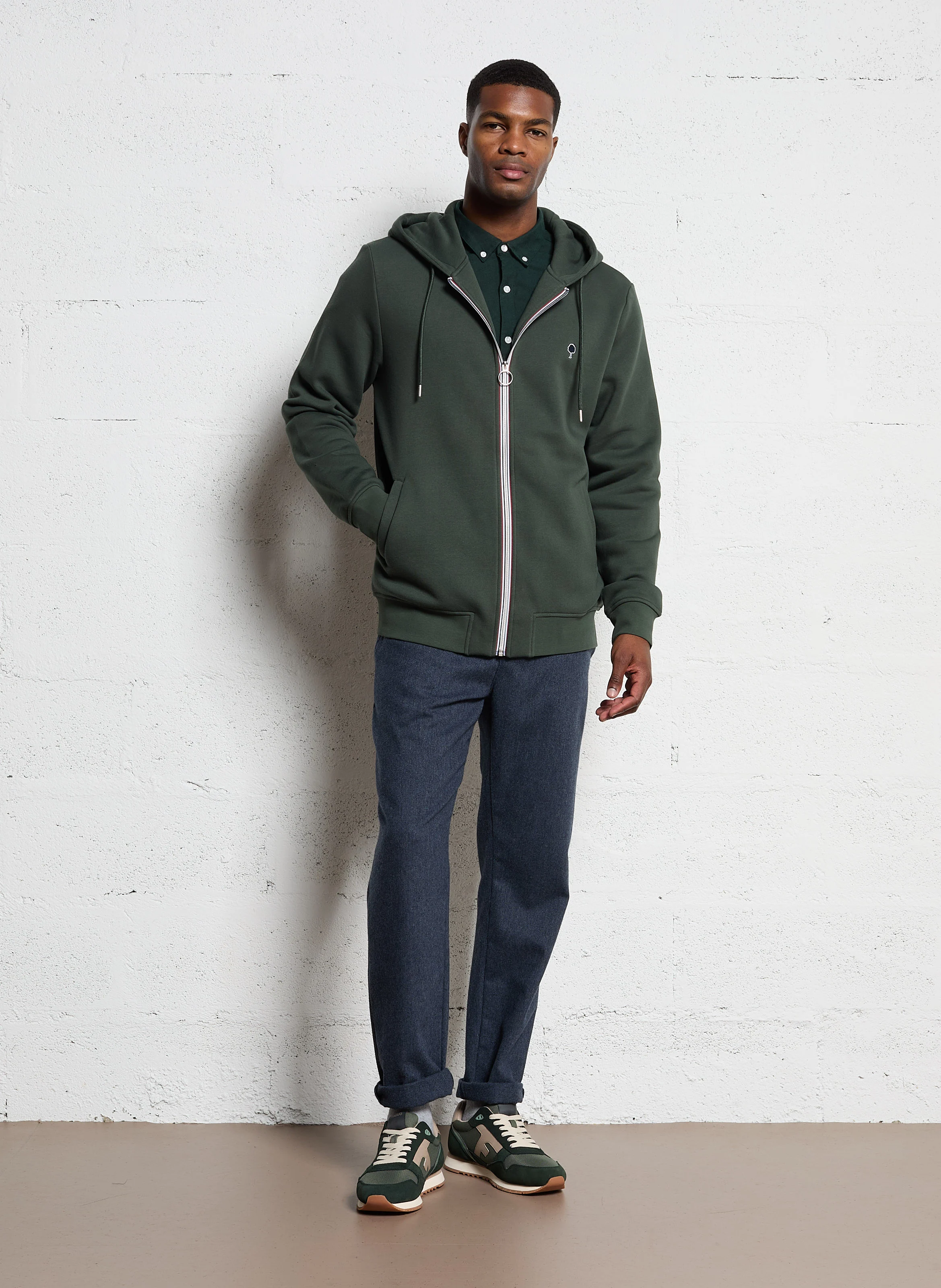 MESNIL - Sweat à capuche en coton mélangée | Vert