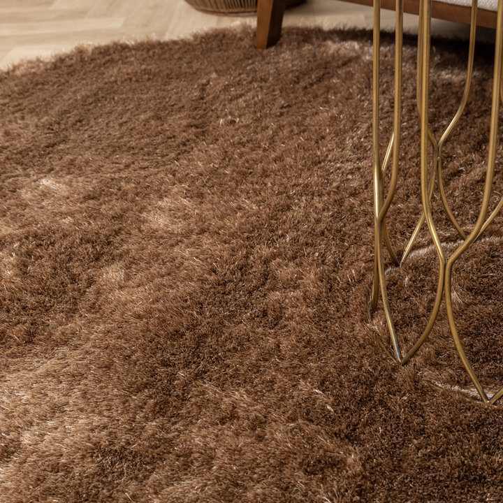 Rond hoogpolig vloerkleed - Glorious Taupe | Luxe