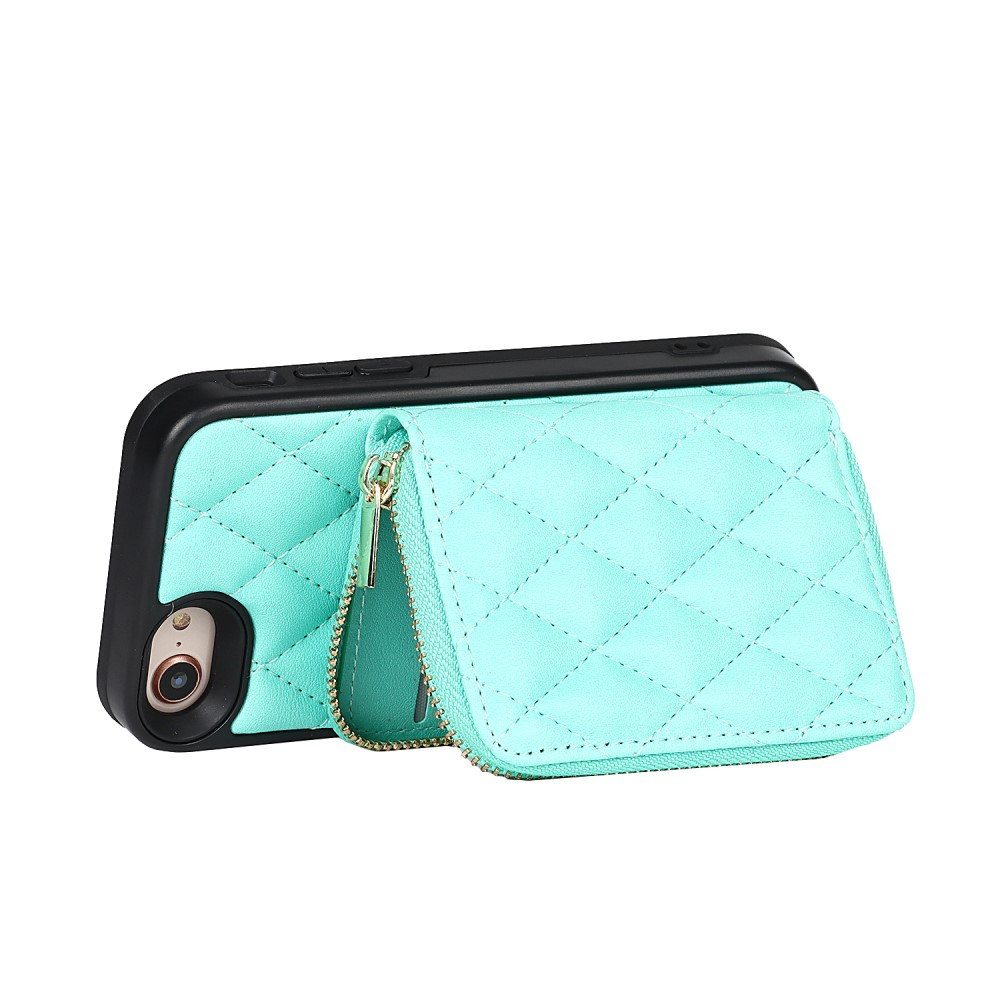 iPhone SE (2022/2020) / 8 / 7 Necklace Leder Hülle mit Magnet Wallet Kreditkarten Münzfach   Handykette (140cm) - Türkis