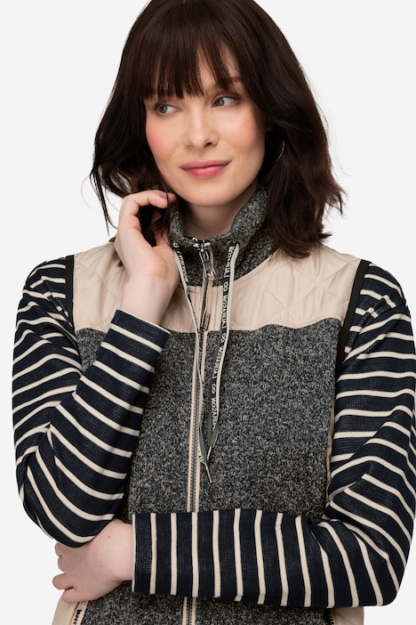 Strickfleece-Weste, Stepp-Einsätze, Stehkragen, Zipper