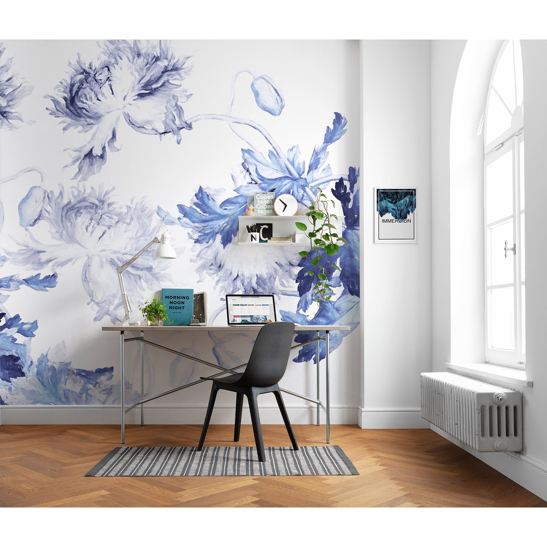 Vlies-Fototapete BLUE SILHOUETTES - blau-weiß - 350x250 cm
