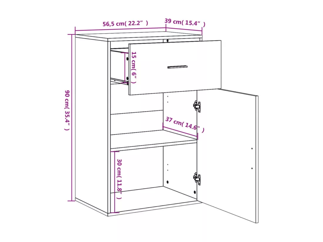 Armoire de rangement chêne marron 56,5x39x90 cm bois ingénierie