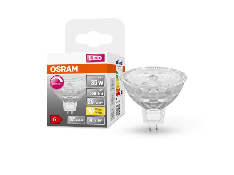OSRAM Lampe Superstar Mr 16 35 36 °, 5W, GU5.3, Dim, Warmwe Niedervolt-LED-Reflektorlampen MR16 mit Retrofit-Stecksockel