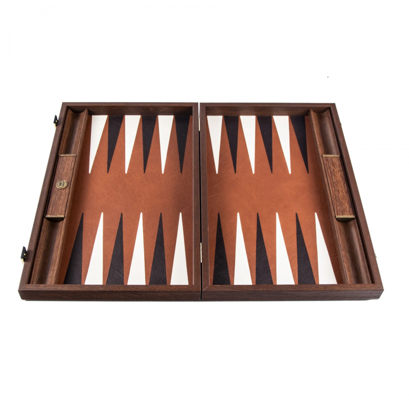 Backgammon simili cuir caramel 30 cm
