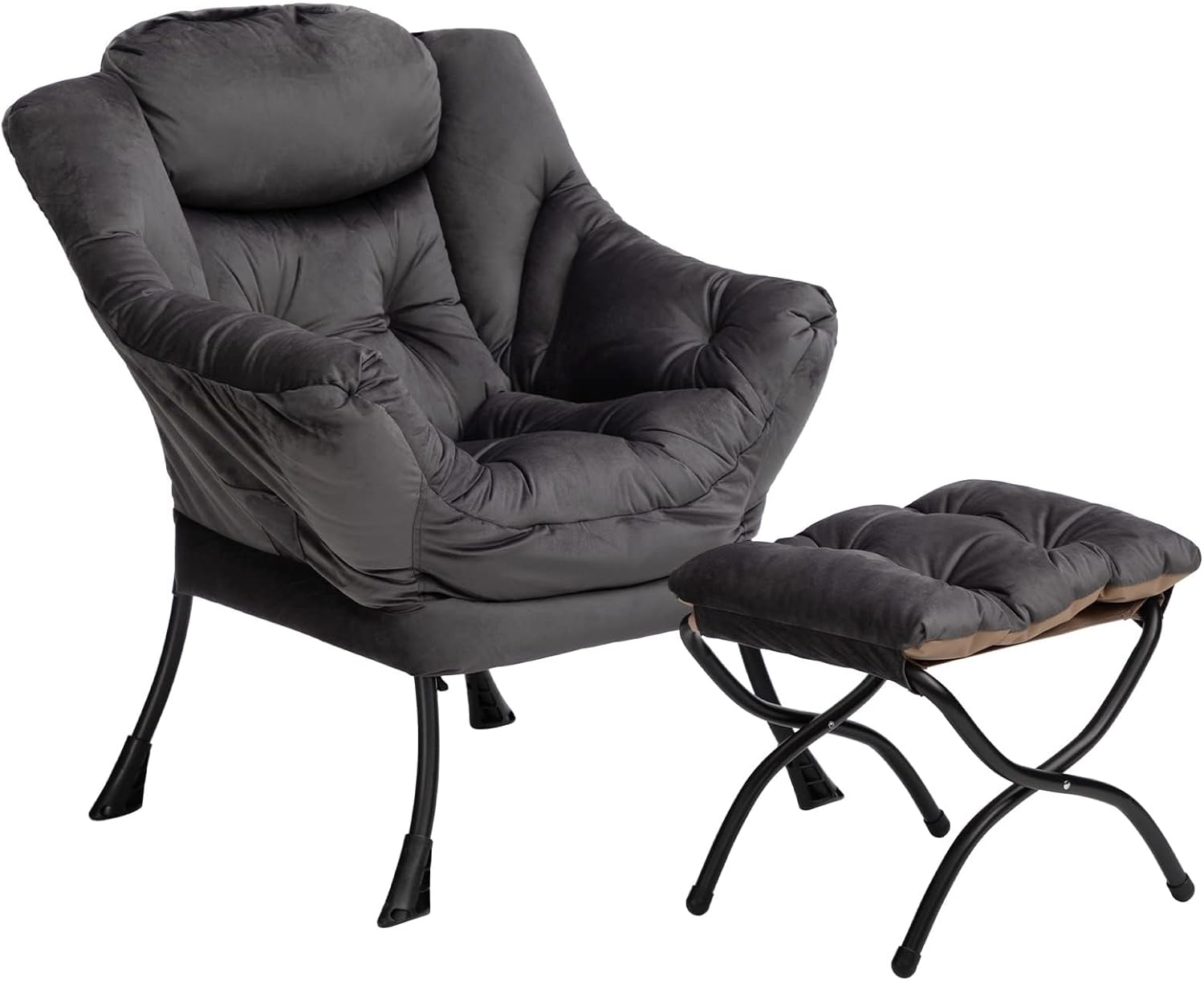 HollyHOME Ohrensessel mit Hocker Sessel mit Hocker Relaxsessel Samt Sessel Wohnzimmer Schlafzimmer Lesesessel Lounge Sessels Armlehnensessel, Grau