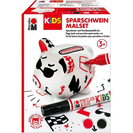 Marabu Porcelain und Glaspainter, Kids Sparschwein Malset