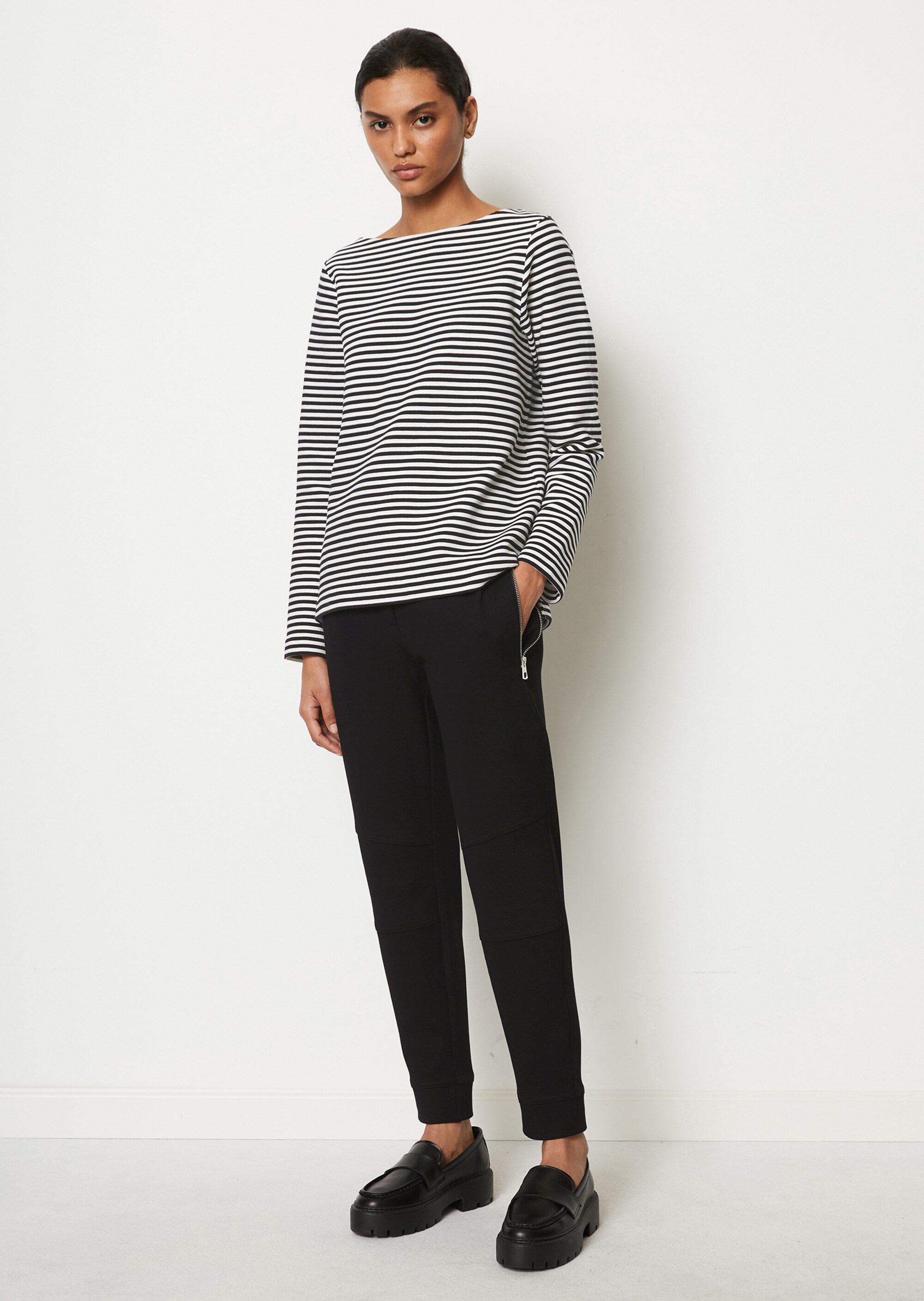 Streifen-Longsleeve regularaus Ottoman-Jersey
