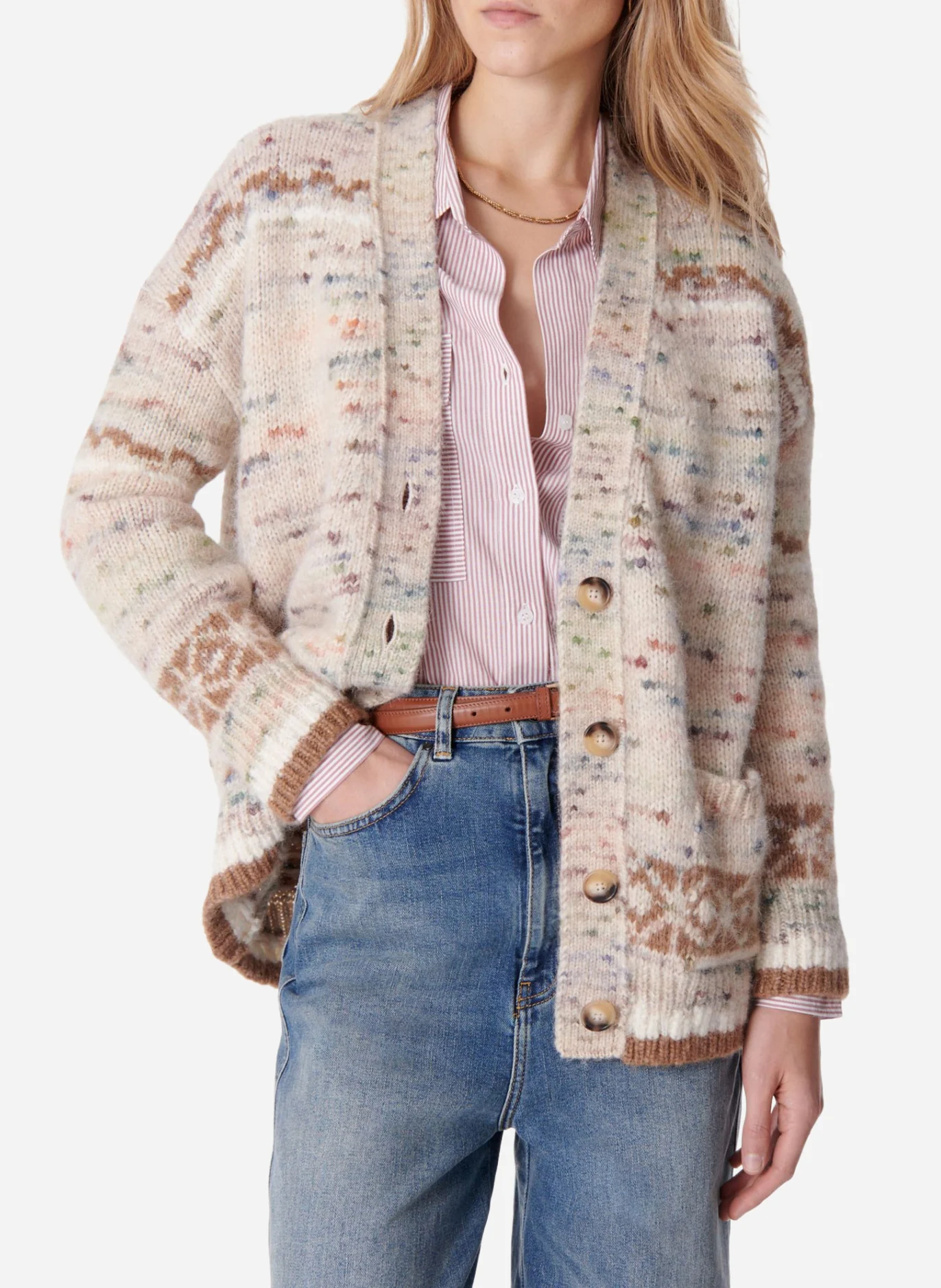 ELEONORE - Cardigan jacquard en laine | Beige