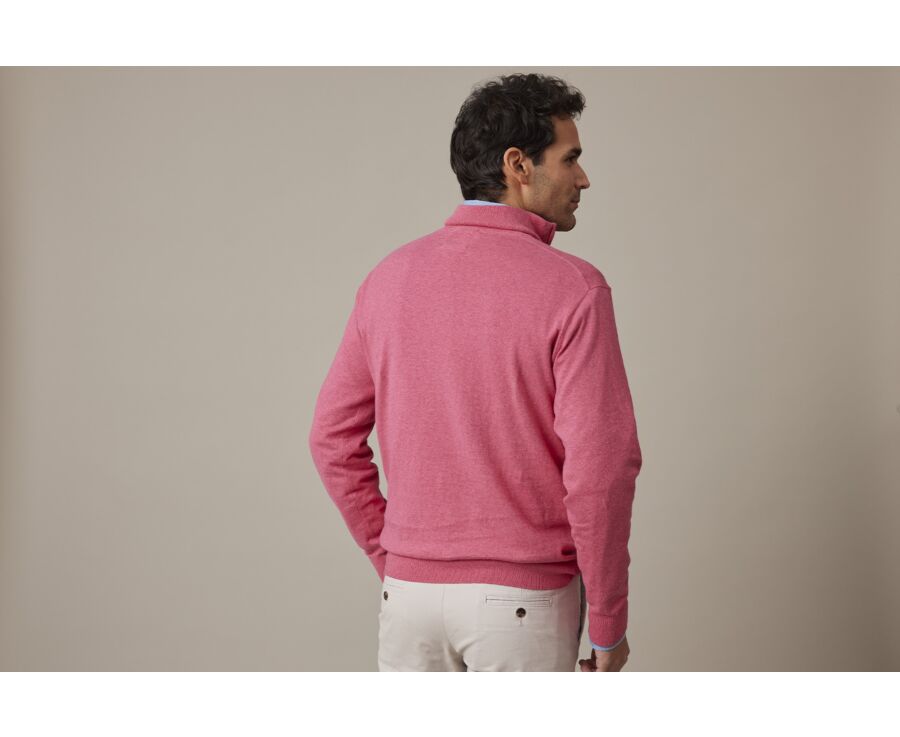 Pull fin homme coton bio/cachemire col zippé Framboise Chiné - VLAD