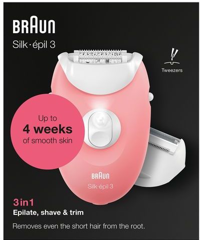 Braun Silk-épil 3 -277 Epilator Voor Langdurige Ontharing, Scheer- en Trimmerkop, Wit/roze