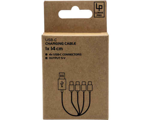 LUMAK PRO USB Type-C oplaadkabel 4in1 1.5V zwart 18,5cm