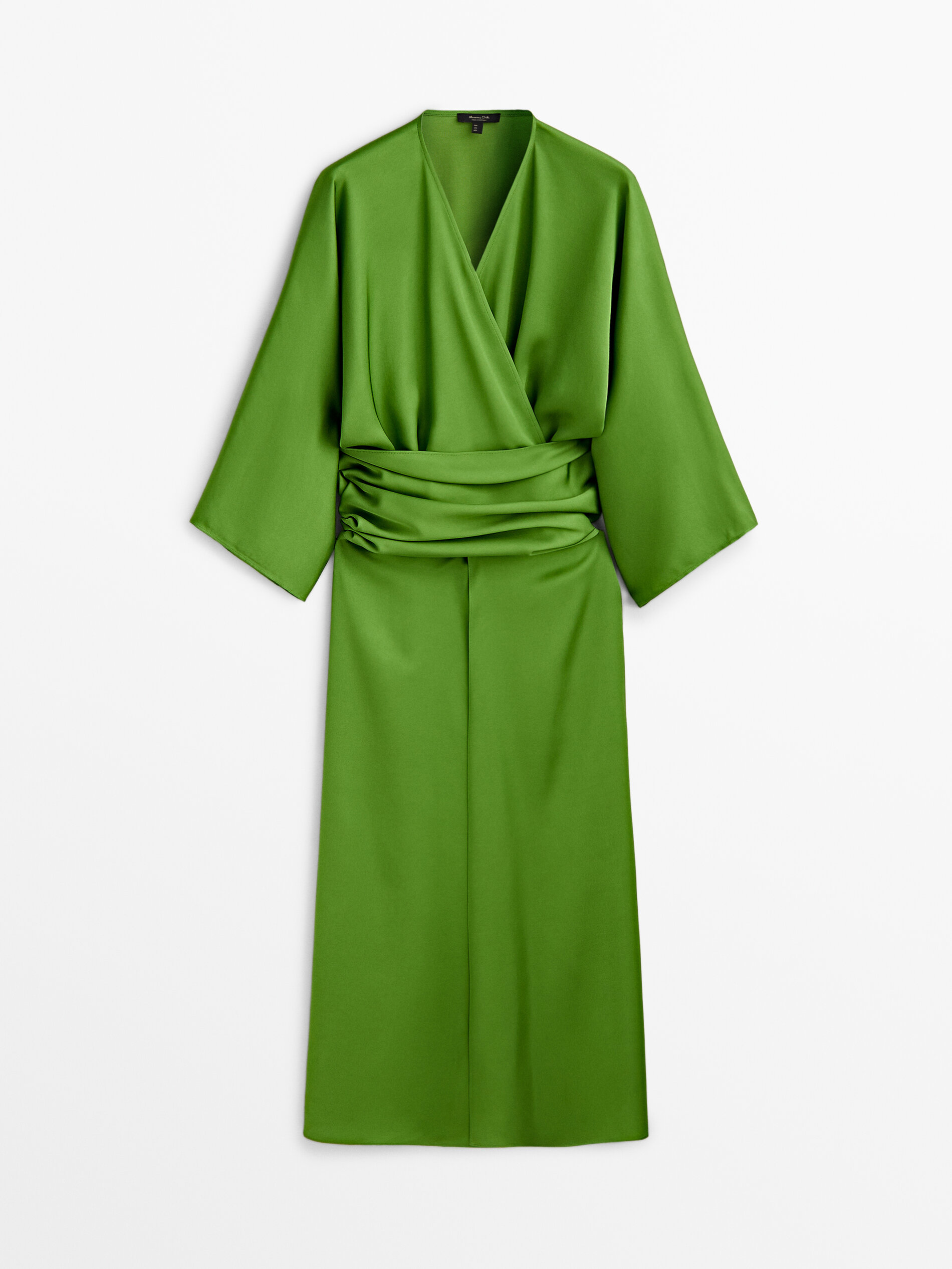 Vestido quimono fluido com detalhe de faixa - VERDE