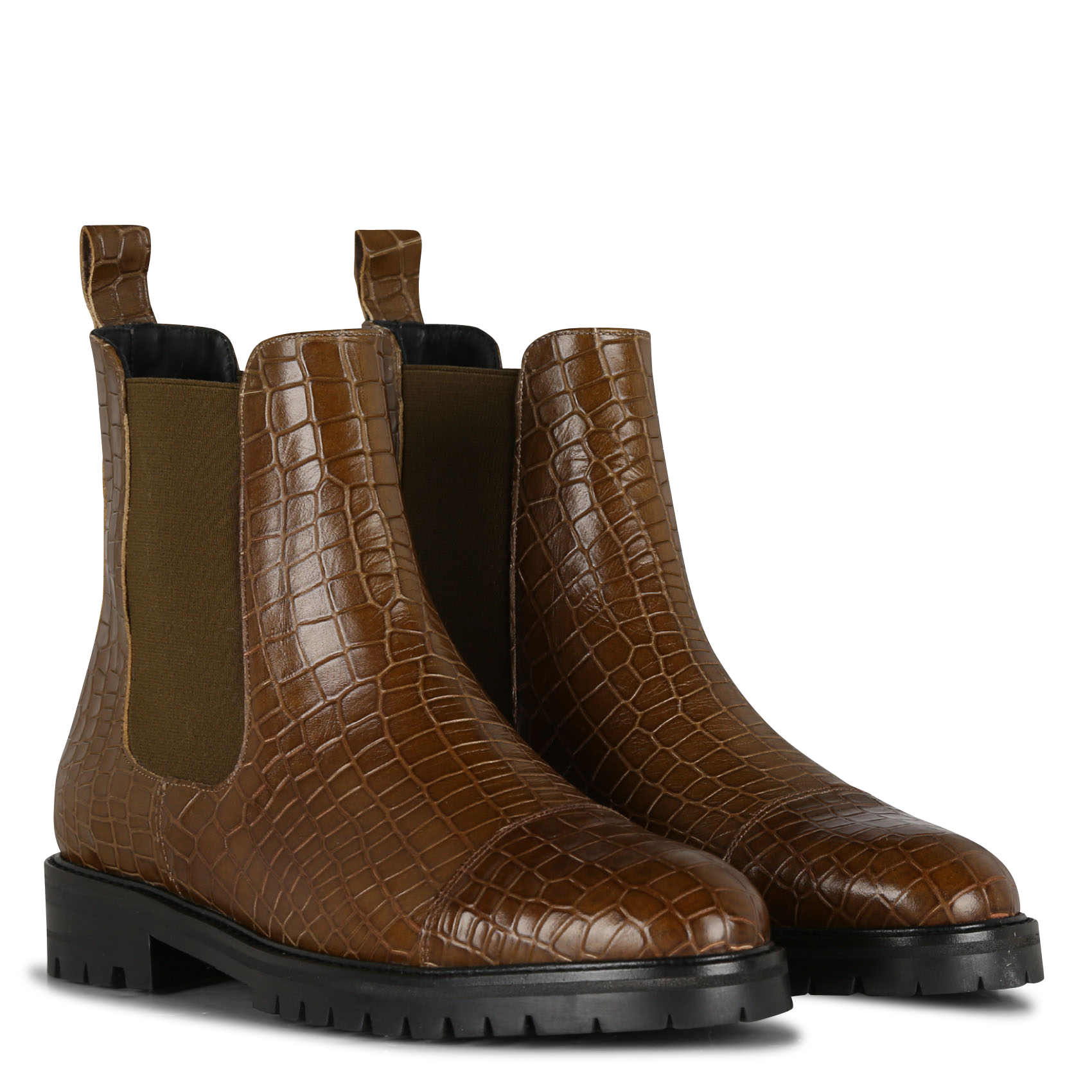 CARAVELLI - Bottines en cuir aspect croco| Marron
