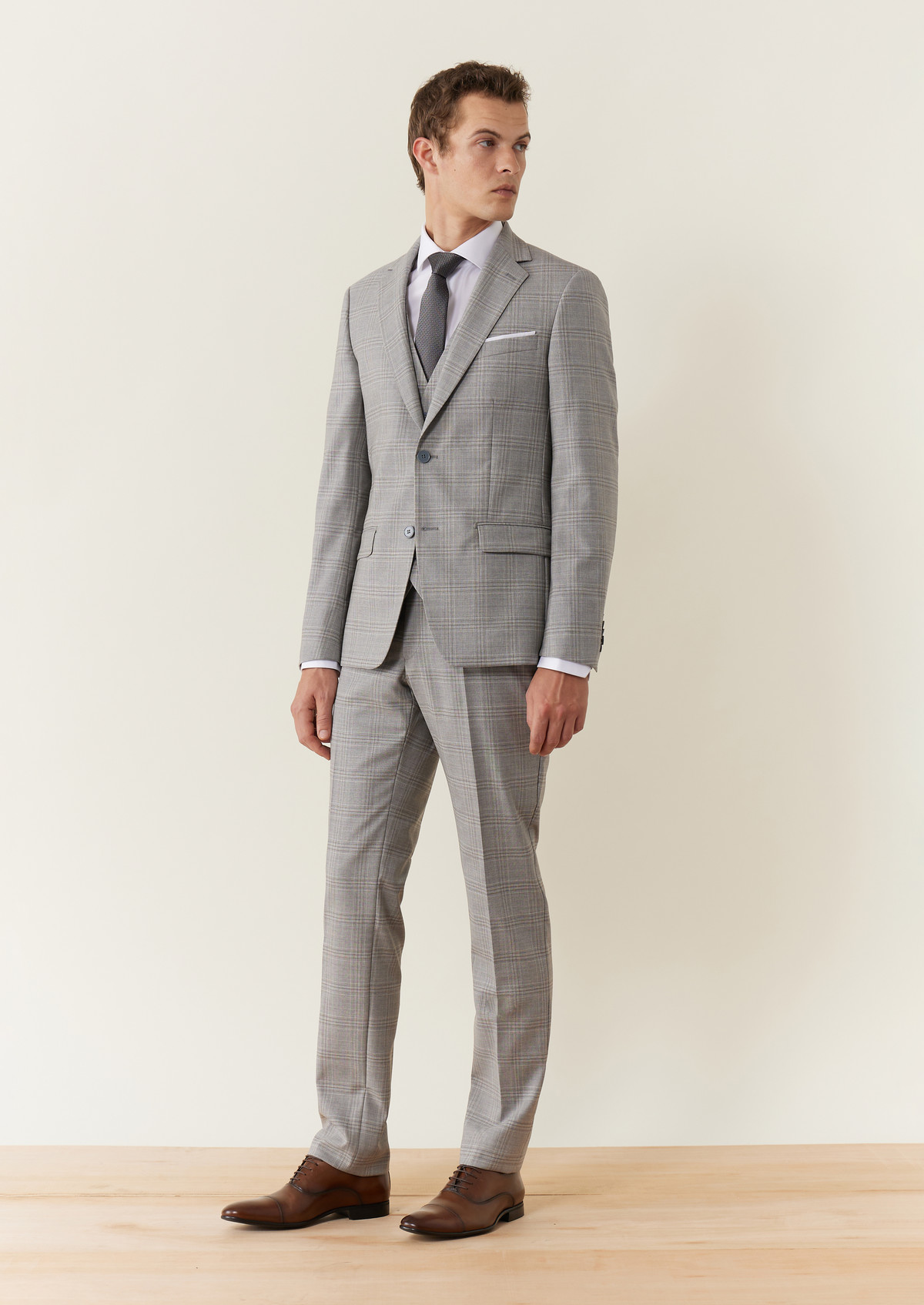 Costume 2 pièces Slim en laine gris clair Prince de Galles