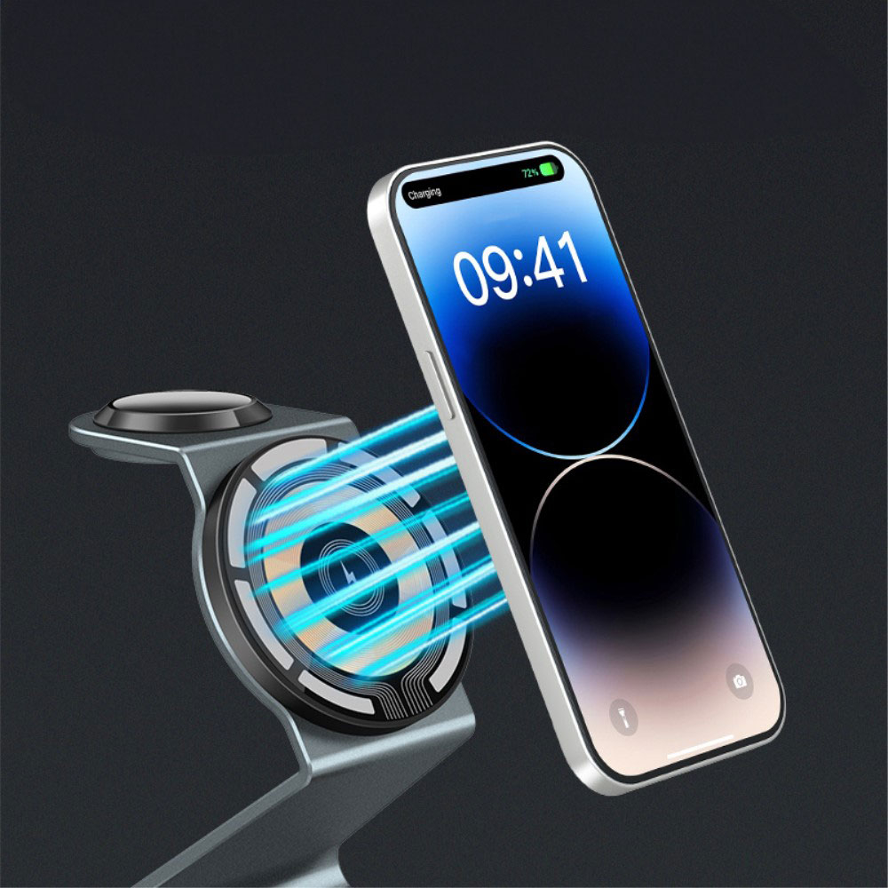 (15W) 3in1 MagSafe Ladegerät Qi Wireless Charger für Apple iPhone / Apple Airpods / Apple Watch Ladestation - Transparent
