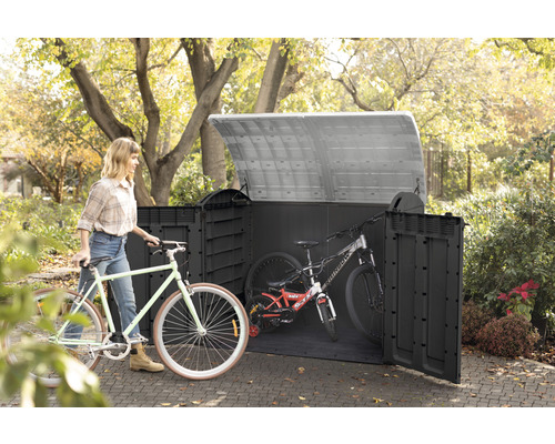 Keter Store-it-out Ultra fiets- en vuilnisbak opbergbox inclusief gasveren, 177 x 113 x 134 cm, antraciet