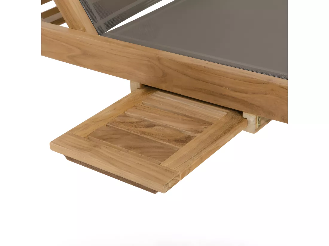 HARRIS - Bain de soleil textilène couleur taupe en bois Teck