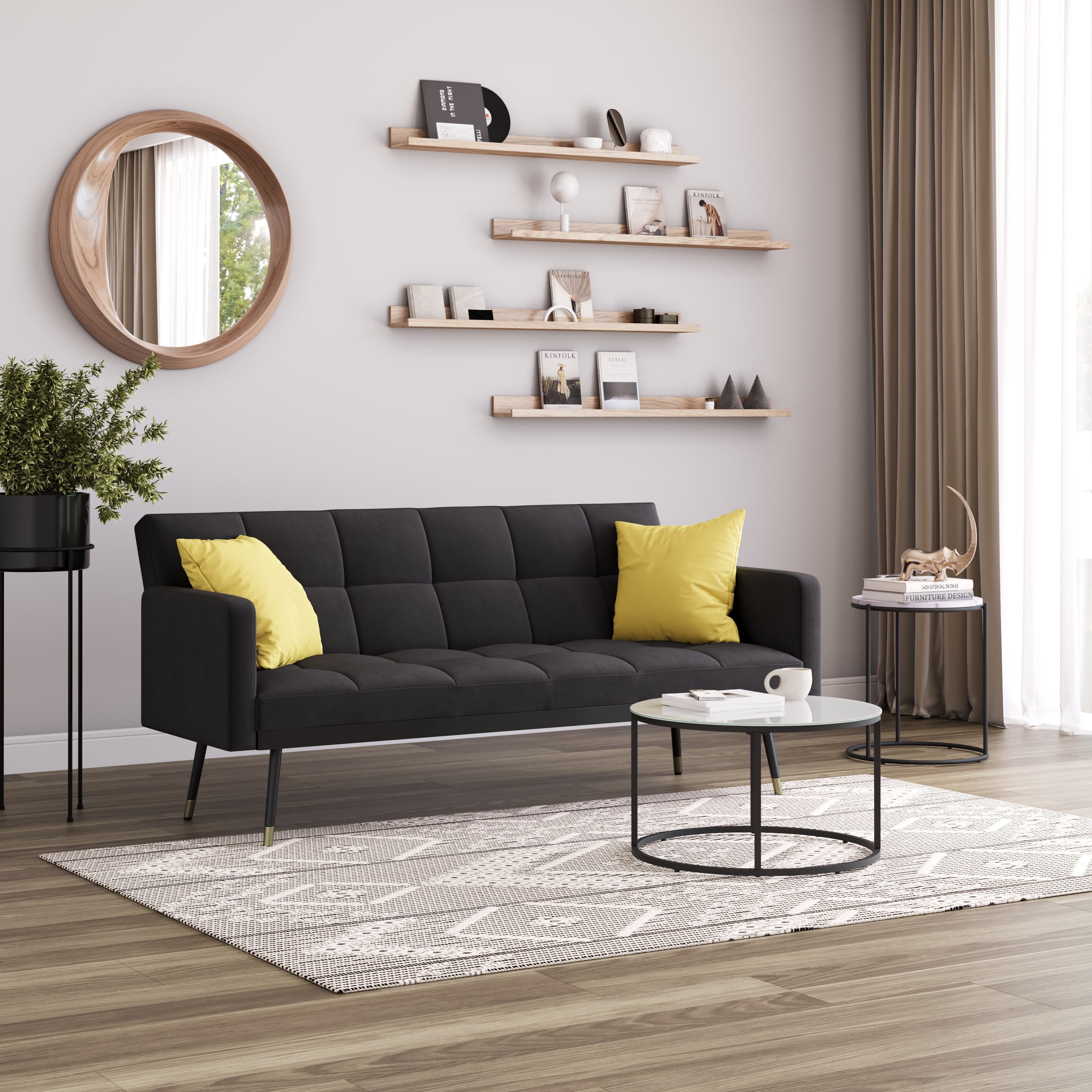 Schlafsofa Samt CALVIN anthrazit