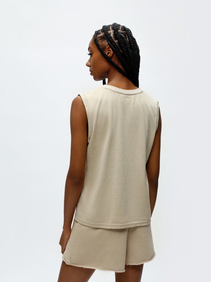 Camiseta regata estampada - Areia
