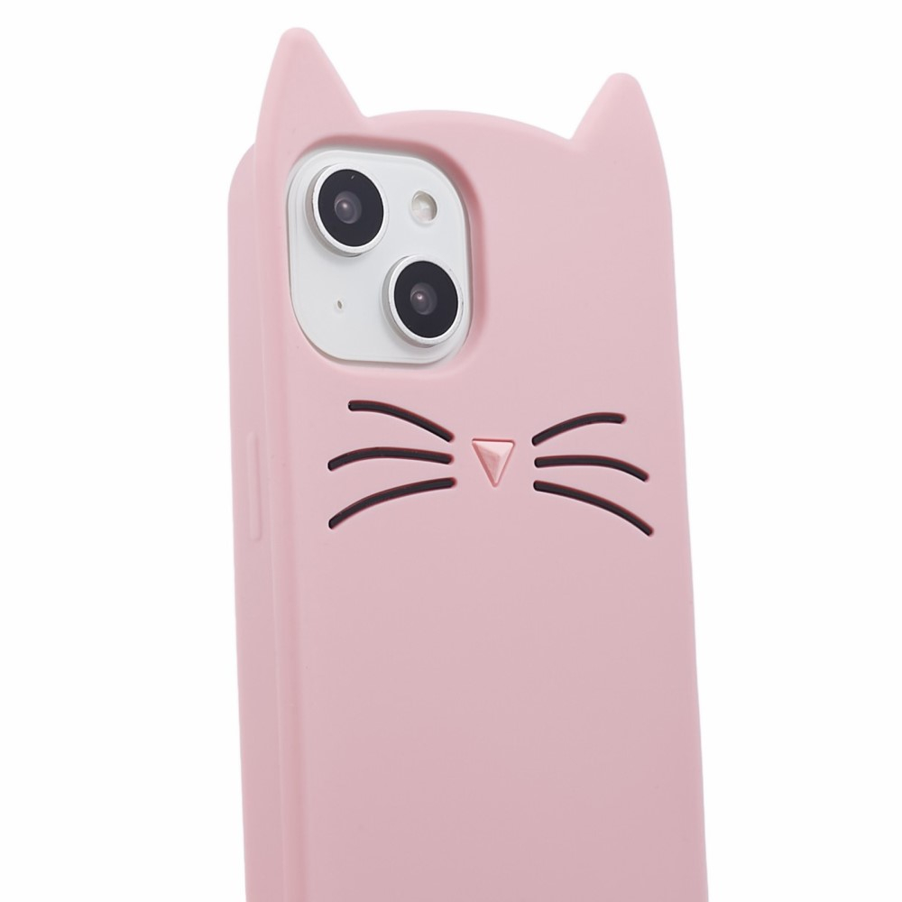 iPhone 15 3D Silikon Case Hülle mit Süssen Katzenohren - Rosa