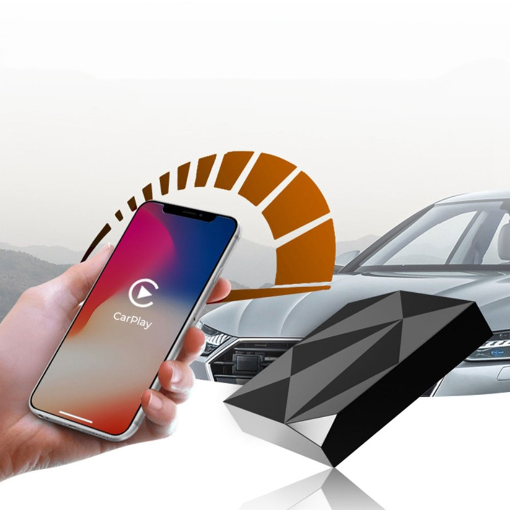 Bluetooth Apple Carplay Auto KFZ Adapter mit USB A und USB-C Verbindungskabel für Apple iOS Smartphones (Siri) - Schwarz