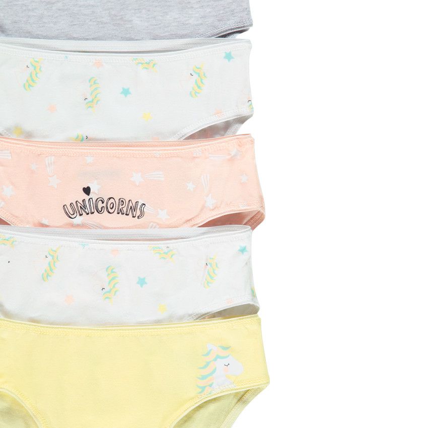 Lot de 5 culottes en coton motif licorne pour enfant fille - Ecru