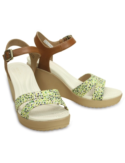 Leighii Anklestrap Graphic Sandals Wdg Brown and Green