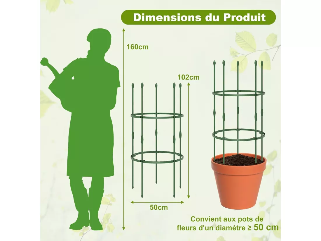 Lot de 3 Treillis Obélisque de Jardin pour Plantes, Support pour Plantes Grimpantes en Métal Réglable avec Clips Attaches, Cage et Supports 2 en 1 pour Vigne Fleurs Légumes(50 x 102 cm)