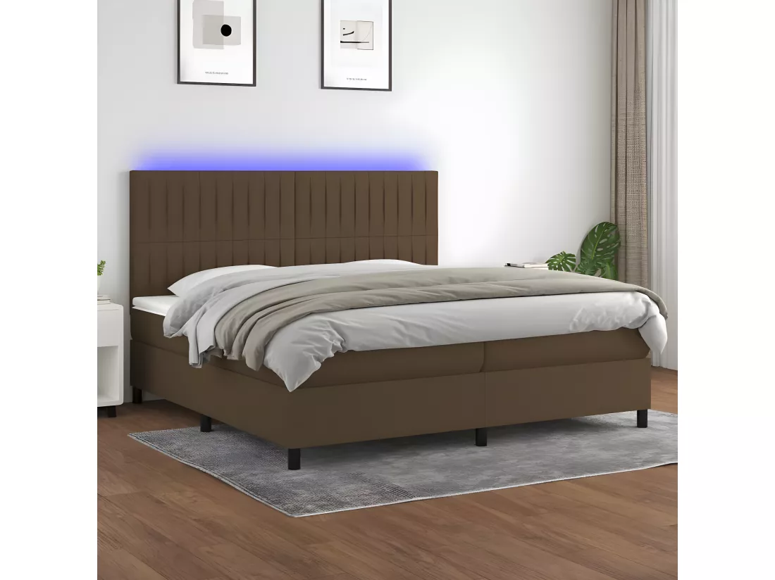 Sommier tapissier matelas et LED Marron foncé 200x200 cm Tissu