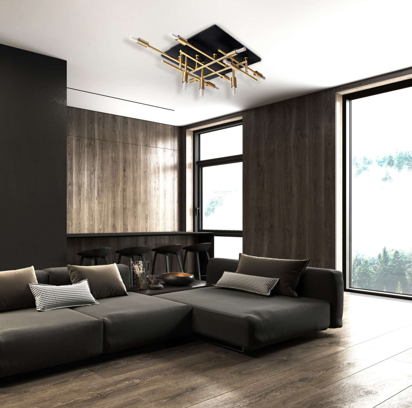 LED Deckenleuchte ANCONA - schwarz-gold - 51 cm - mit Backlight