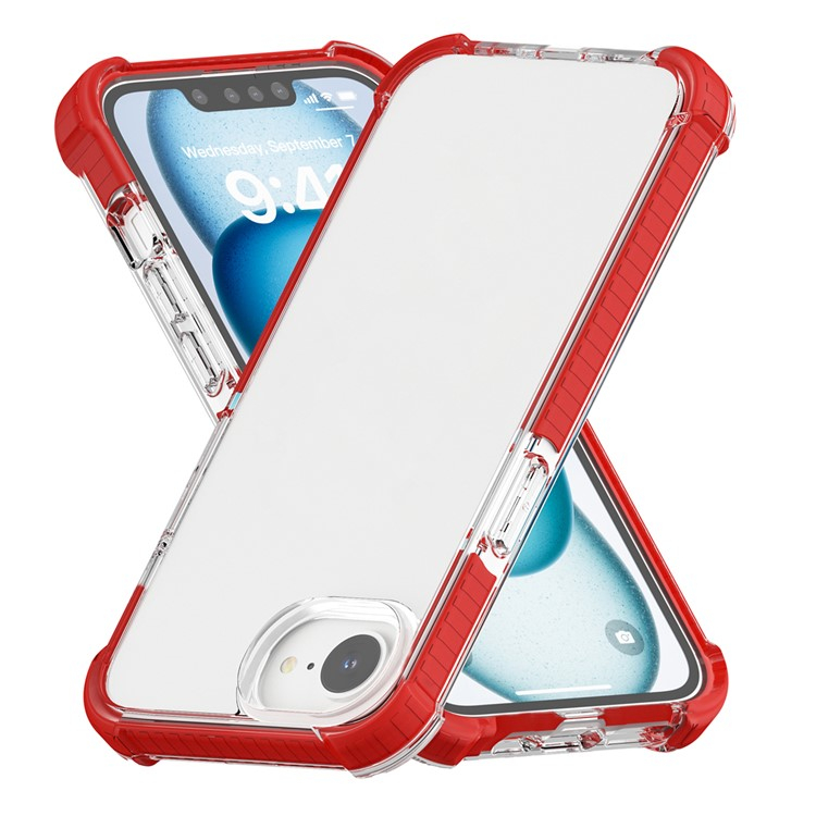 iPhone 16e Hybrid Bumper Hülle mit Air Cushion Fallschutz - Rot / Transparent