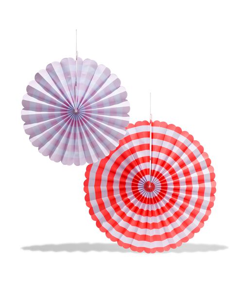 2 éventails en papier rose/rouge