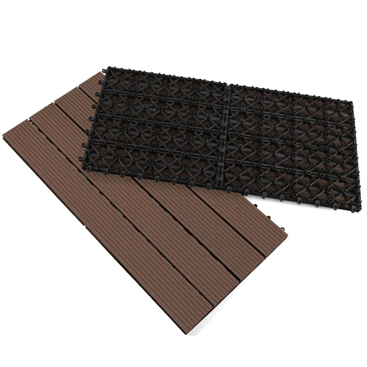 Lot de 5 dalles de terrasse rectangulaire WODHY clipsables bois composite taupe 60 x 30 cm