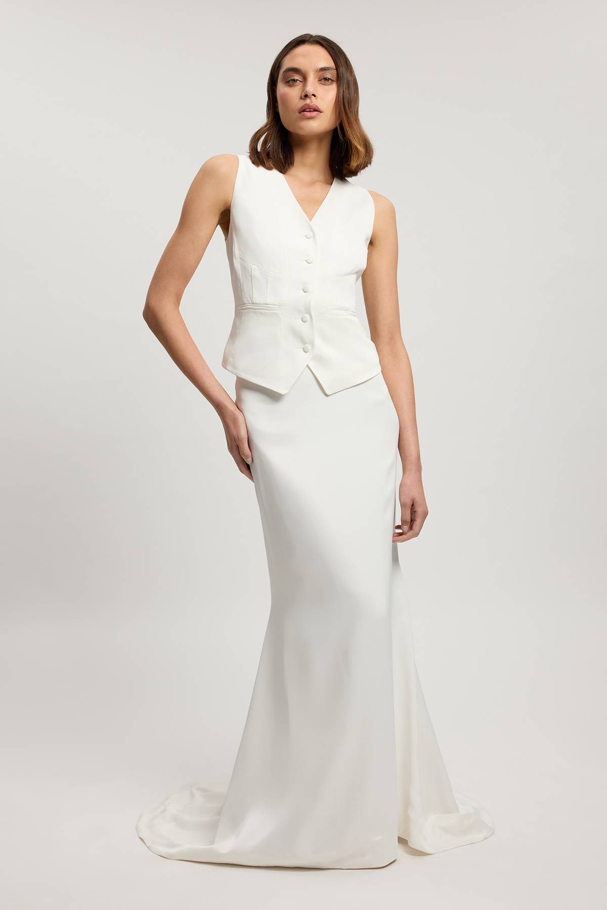 KarenMillen Jupe Midi Ajustée En Viscose Satinée À Ourlet Asymétrique