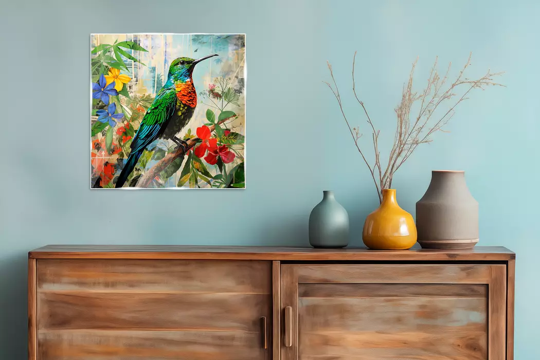 Glasbild 30 x 30 cm Hummingbird Jungle I