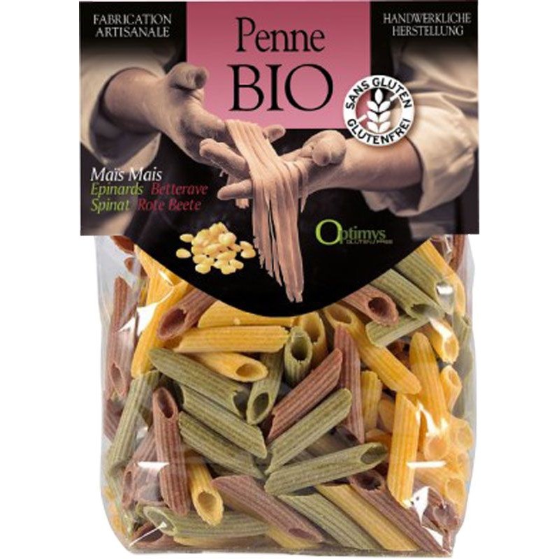 OPTIMYS Dreifarbige Mais-Penne<br>250 g, Beutel, Bio