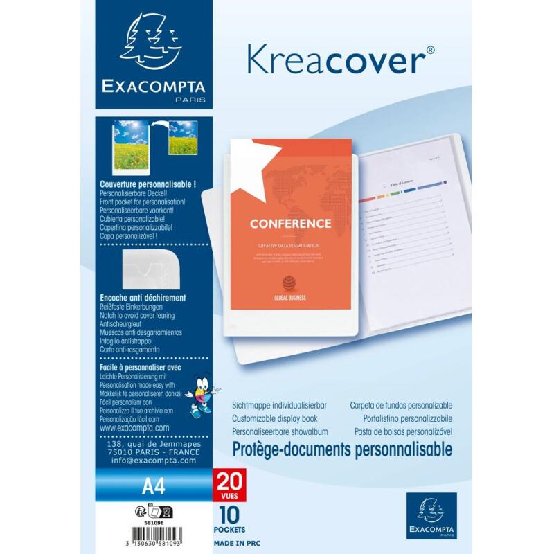 Protège-documents polypropylène rigide Kreacover® 10 pochettes - 20 vues - A4