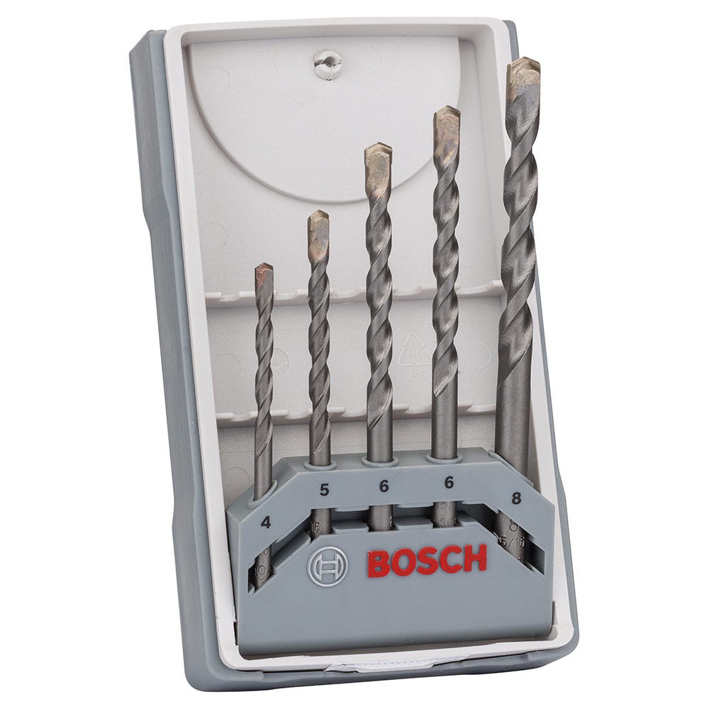 BOSCH 4-8MM SILVER PERCUSSION MASONRY DRILL BIT SET - 5 PIECE