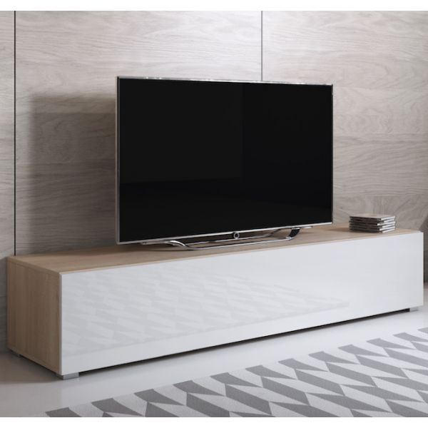 Móveis Bonitos Móvel de Tv Modelo Luke H2 Sonoma e Branca com Pés Standard 160x32cm
