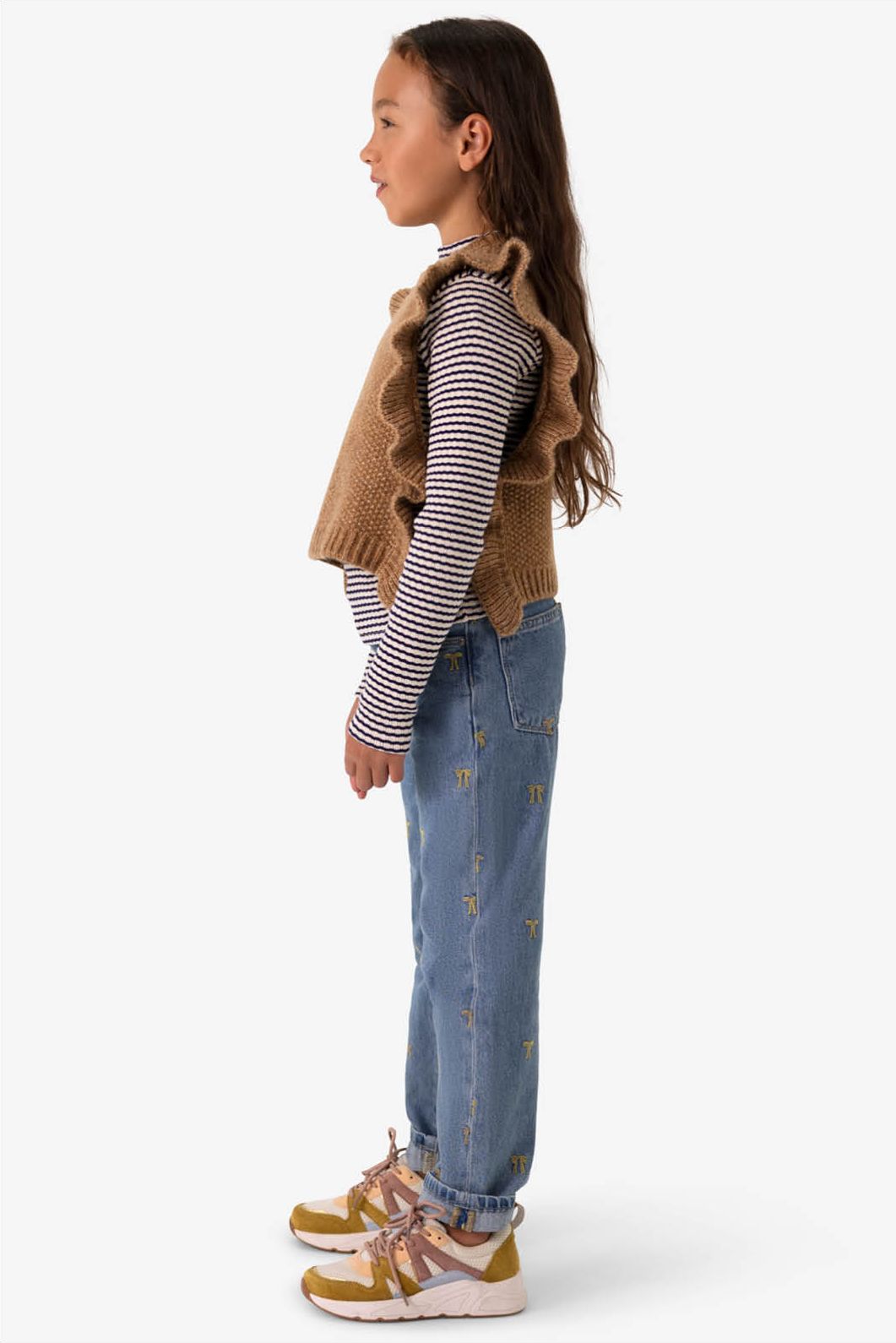 Bruine gebreide spencer met ruffles