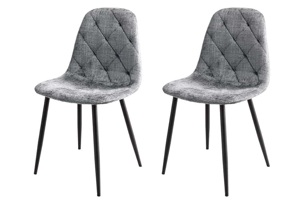 Stilvolles 2er-Set Stühle GLAMM grau Chenille Cremona schwarze Metallbeine