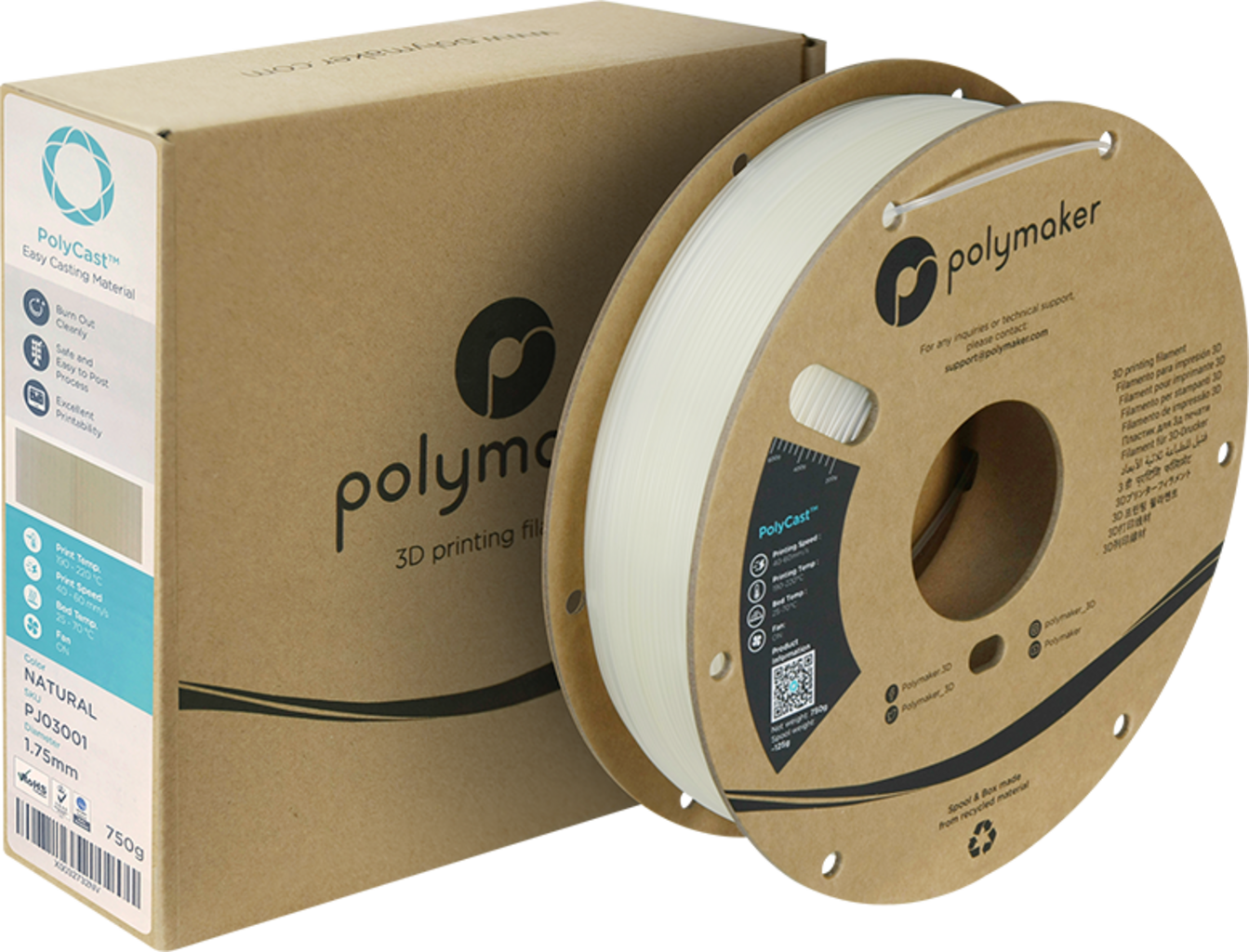 Polymaker  PolyCast Natur, 1,75 mm / 750 g    Das erste Filament für den Metallguss