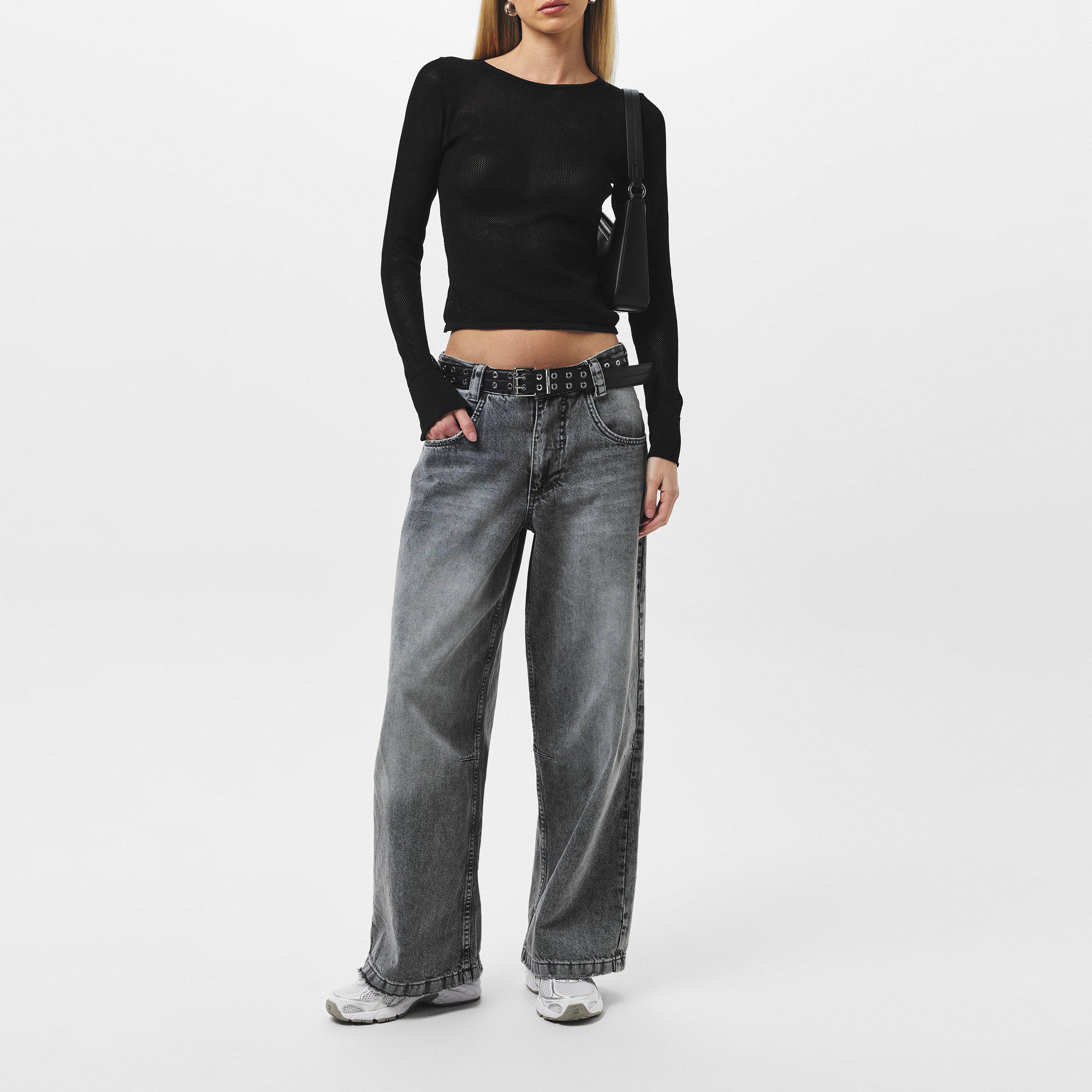 Missy Empire ME Sheer Knit Flare Cuff Top Womens