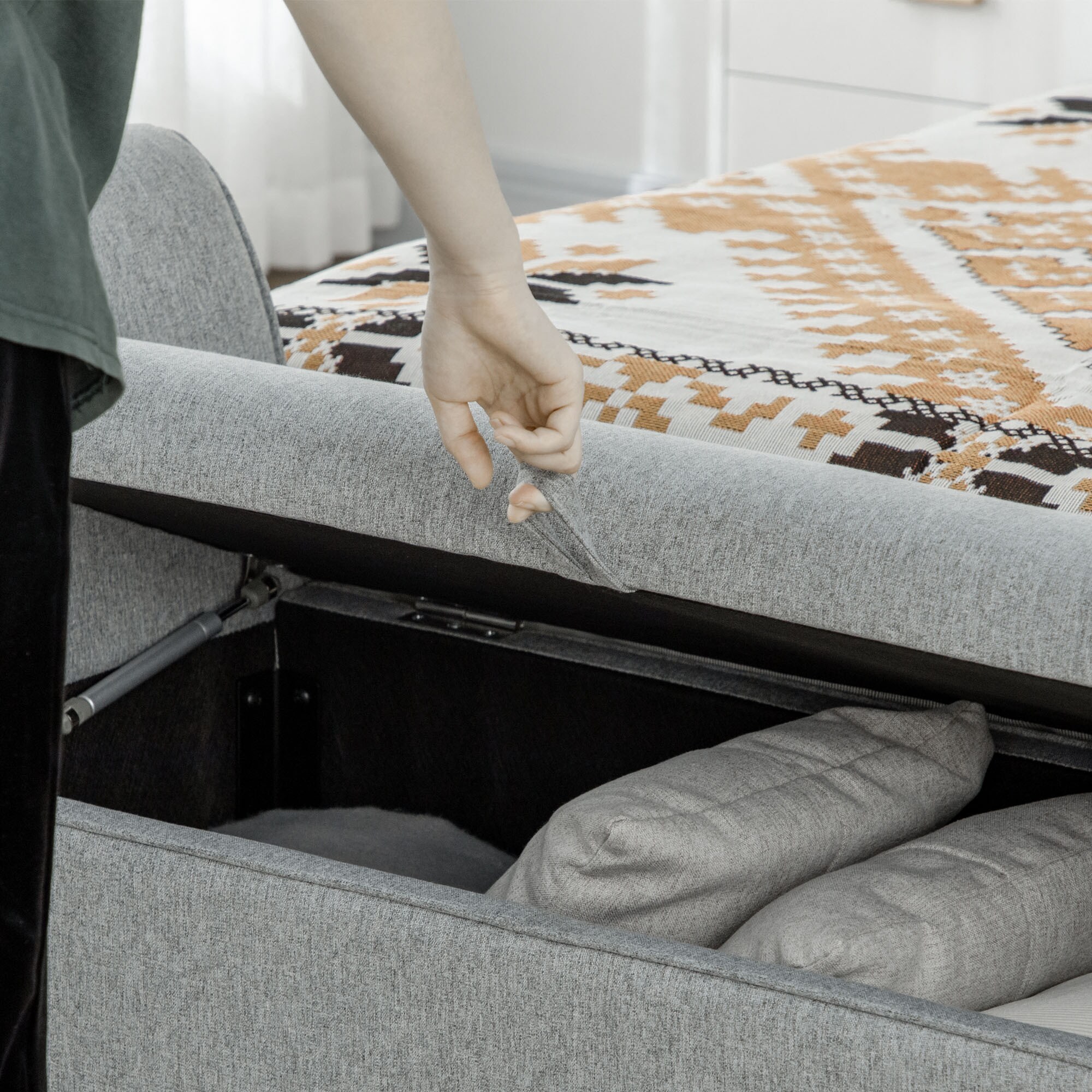 HOMCOM Sitzbank mit verstecktem Stauraum grau 140L x 49B x 68H cm