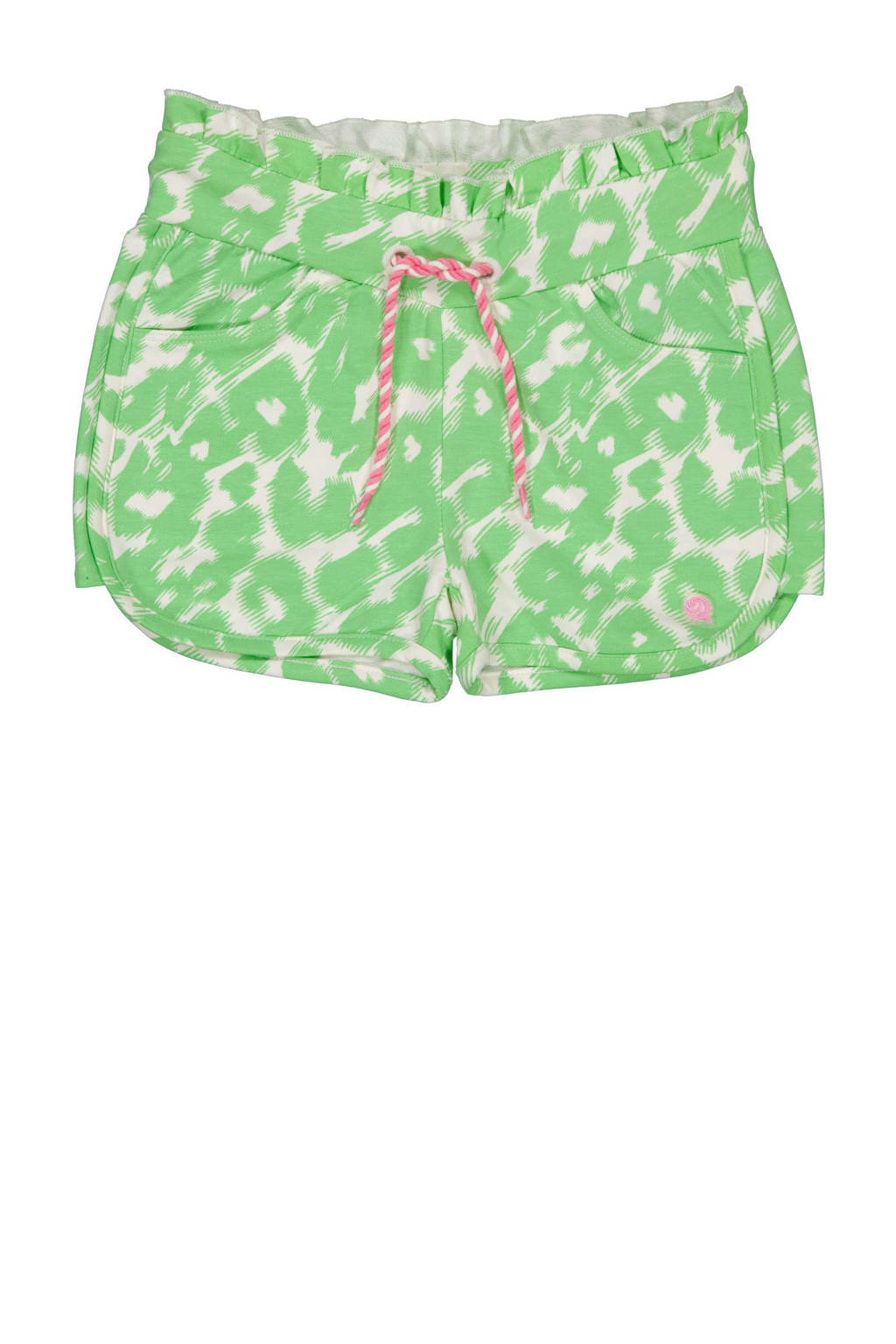 Quapi regular fit casual short YVON met dierenprint lichtgroen/wit